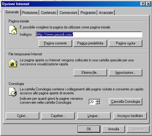 chermata finestra di configurazione