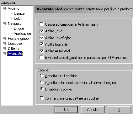 Nel box Categoria selezionare la voce Avanzate e deselezionare la check box Carica automaticamente le immagini