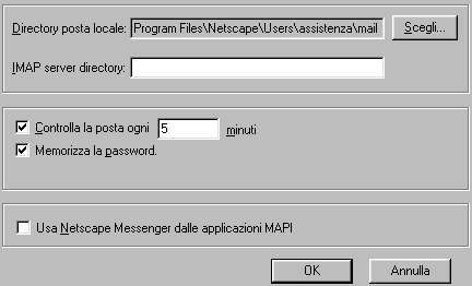 selezionare la check box Remember my mail password e Check for mail every
