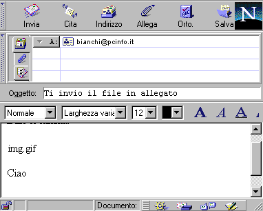 Nel campo To: l'indirizzo di e-mail della persona a cui inviare il file, Subject: Il titolo della mail