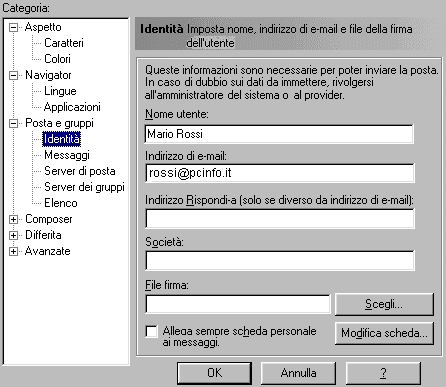 Inserire Nome, Cognome, Indirizzo di e-mail