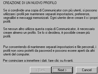 Creating New Profile: premere il tasto next