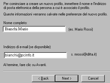 Inserire nome e cognome e il nuovo indirizzo di e-mail