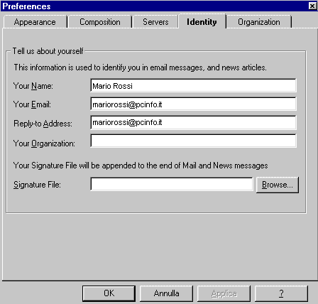 Configurazione dell' Identity della Posta