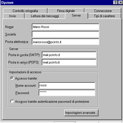 Configurazione mail explorer Win'95