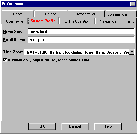 Schermata Preferences