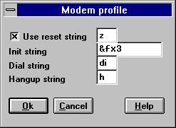 Schermata Modem Profile